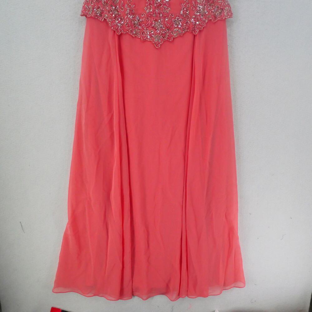 NEW J. Kara Women's 8 Petite Cap Sleeve Beaded Top Long Dress Coral 2737 - Picture 4 of 14